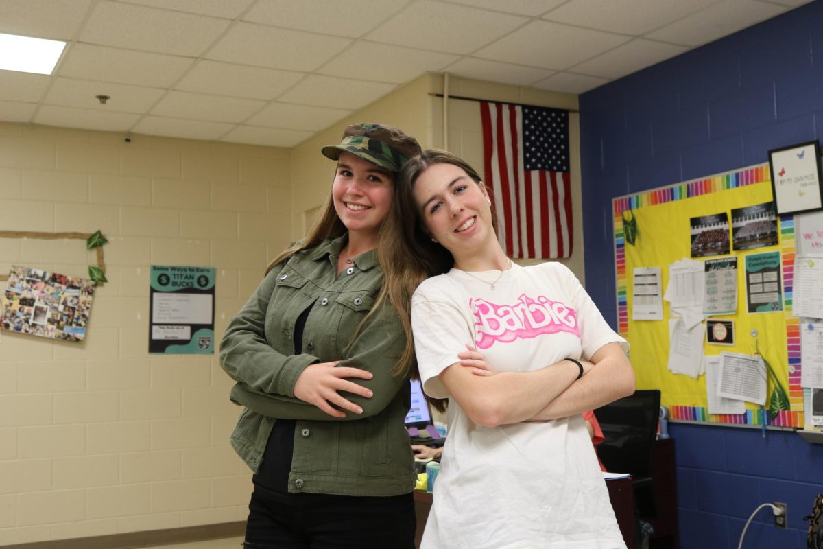 Students Emily Payne (9th) and Caroline Payne (12th) dressed as “army and Barbie”